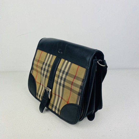 Burberry Vintage Beige and Black Nova Check Leather Logo Shoulder Handbag - Picture 4 of 12